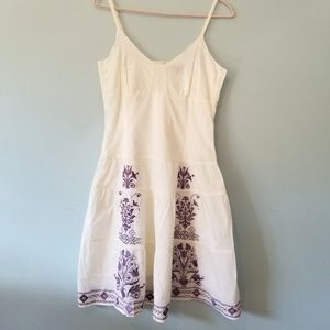 David Bitton White and Purple Embroidered Sun Dress